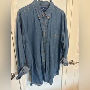 Glen Cove Size Larger Classic Blue Denim Button-Down Shirt - Men's